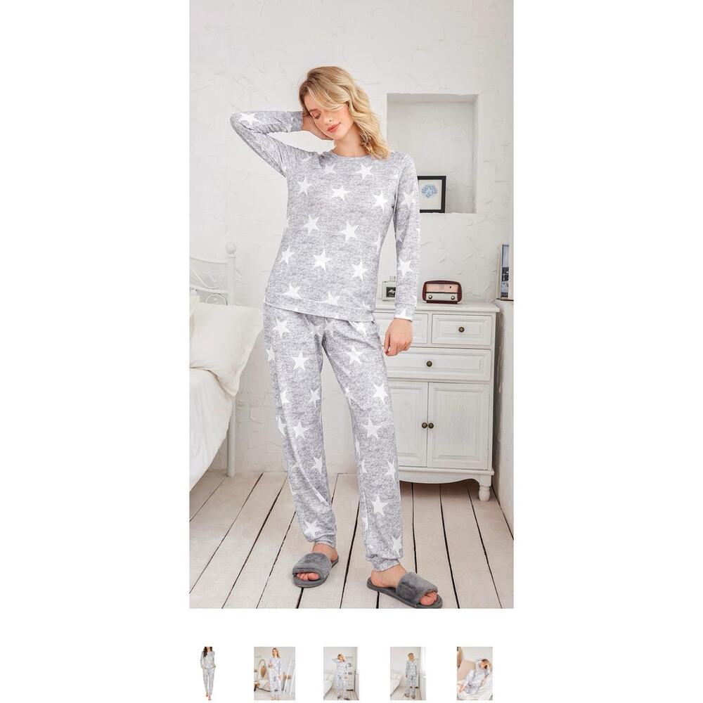 Ekouaer Womens Pajama Set Long Sleeve Sleepwear Star Print Small